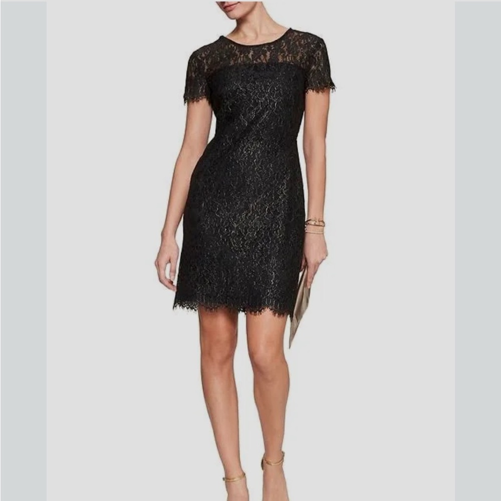 NWT Banana Republic‎ Black Metallic Lace Sheath Dress - 14